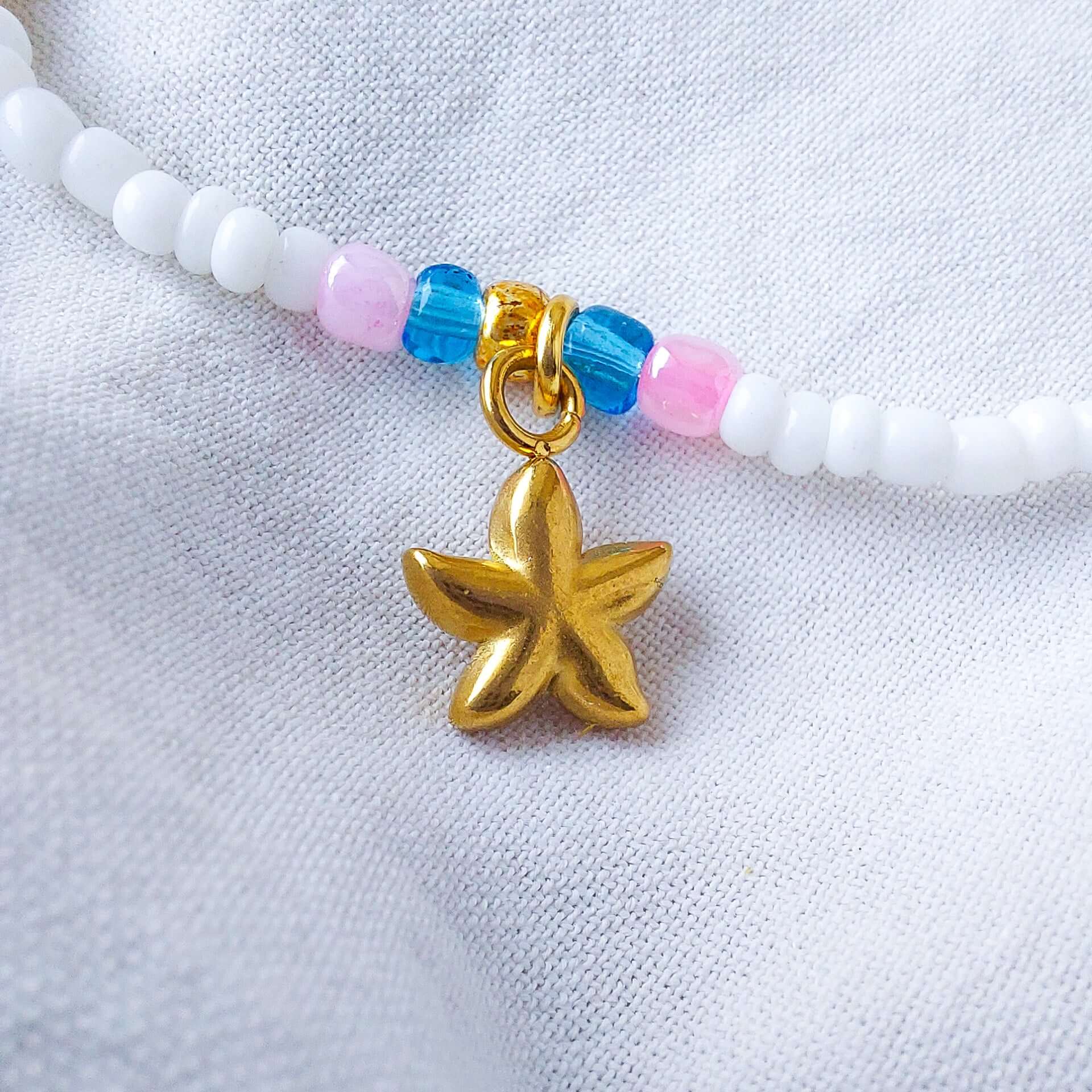 Handmade beaded COMPORTA anklet with a starfish pendant