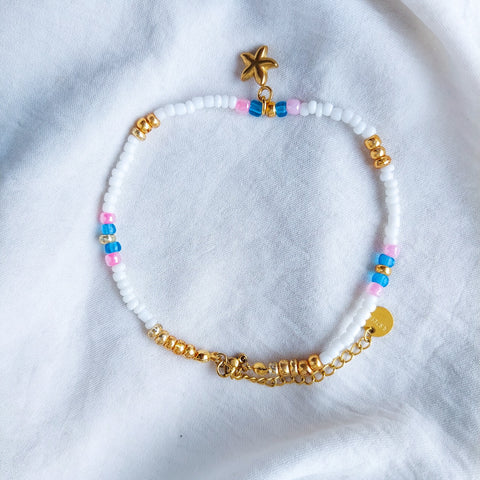 Handmade beaded COMPORTA anklet with a starfish pendant