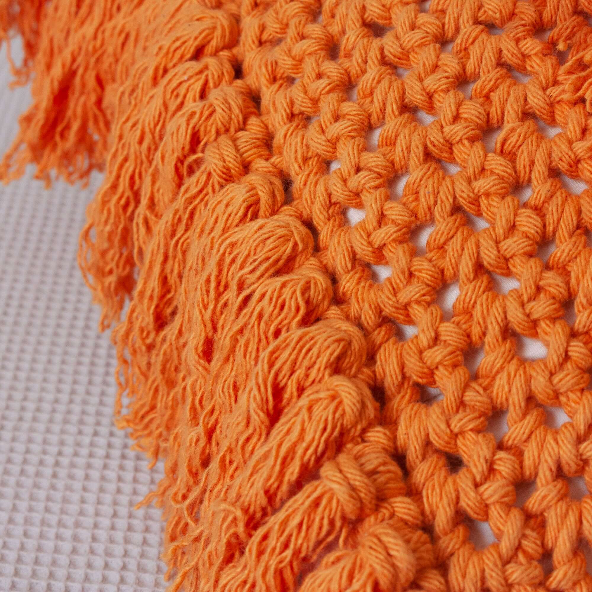 Crochet Pillow “Textures from the Loom” – Orange Fringes