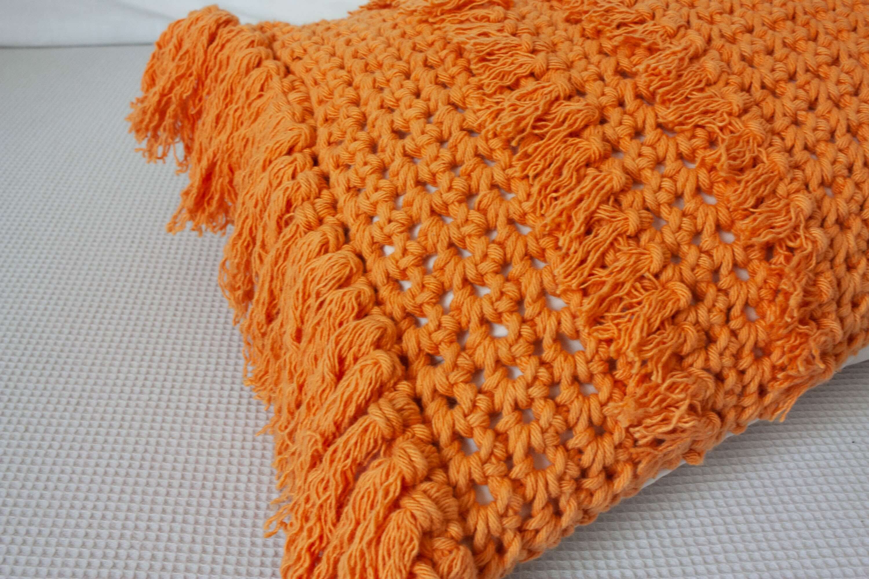 Crochet Pillow “Textures from the Loom” – Orange Fringes